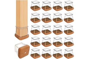 OCONDA 20 Pcs Chair Leg Floor Protectors for Hardwood Floors, Clear Rubber Furniture Sliders with Felt, Silicone Furniture Leg Caps Covers (Fit Square Diameter:1.06" to 1.44")
