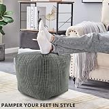 iSTYLE Cord Jumbo Footstool 40x40cm Charcoal Square Ottoman view 5