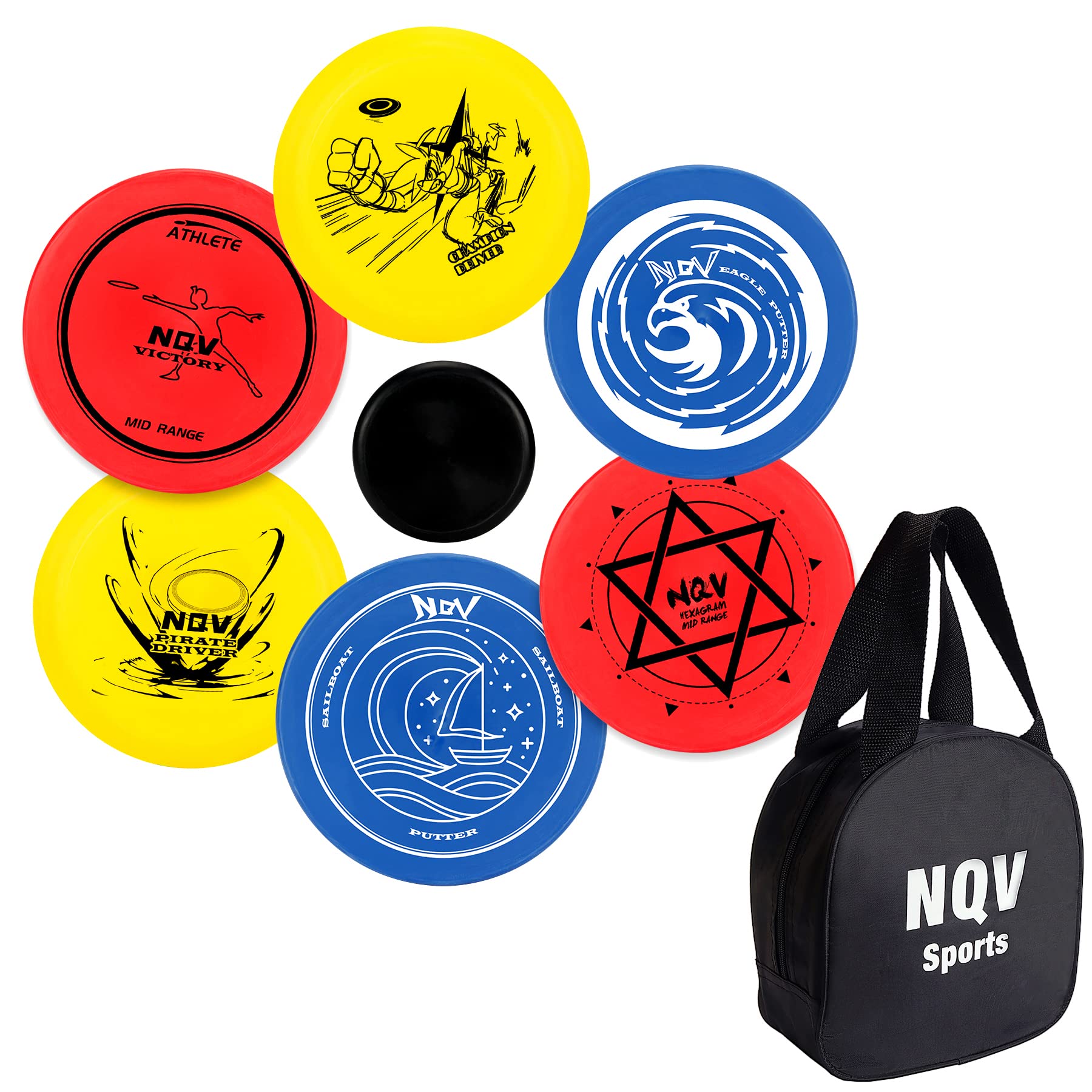 Photo 1 of **MINOR DAMAGE**
NQV Disc Golf Set,Disc Golf Starter Set-6 Pack Driver, Mid-Range and Putter Discs with Disc Golf Bag for Outdoor and Backyard(Black Bag), Medium