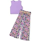 BAVADER Girls Clothes 6-16Y Kids Clothes Girls Rib Crop Tank Tops + Pleated Wide Leg Pants Girls 2 Piece Summer Outfits