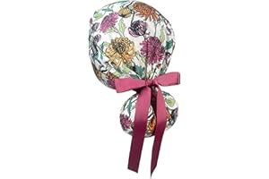 CALOMED Scrub Cap for Women and Men, Ponytail Scrub Caps, Working Hat, Head Cover with Ribbon Ties and Buttons, Long Hair