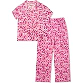 Barbie Girls Pajama Set - 2 Piece Girls Pjs Button Down Short Sleeve & Pants For Kids - Official Product
