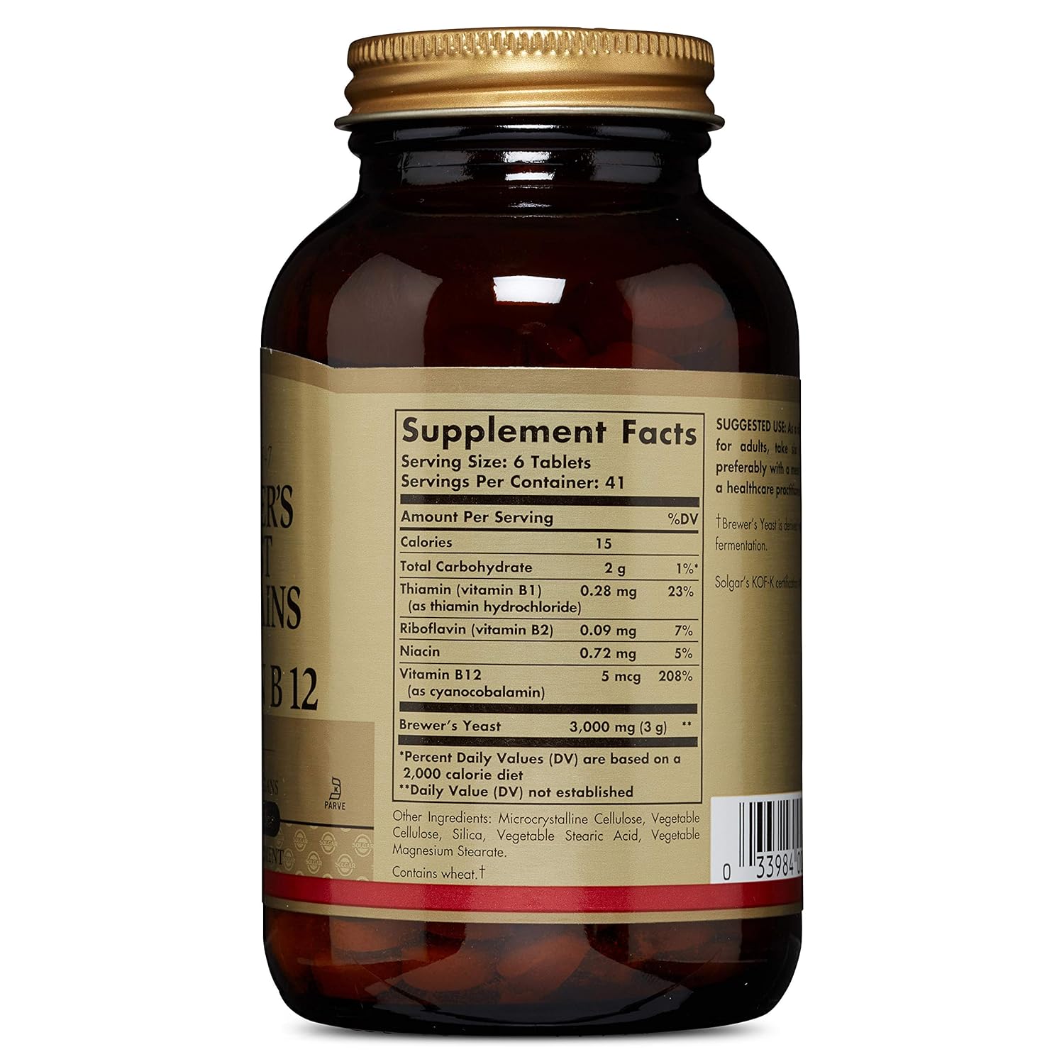 Solgar Brewer's Yeast 7 1/2 Grains with Vitamin B12, 250 Tablets