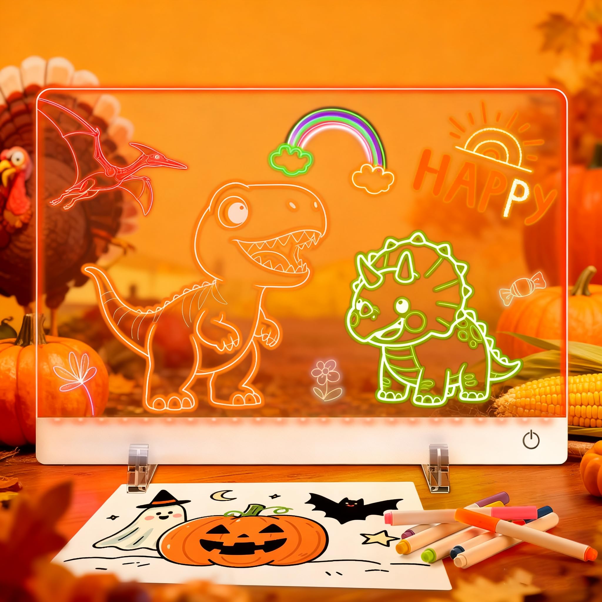 Led Notice Drawing Board Rechargeable - 16.8 Inch Light Up Whiteboard 7 Color Model Writing Tablet Doodle Glow Note Pad Message Board Gift for Children Girl Easter Birthday (Thanks Giving)