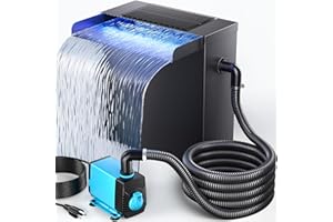 POPOSOAP Pond Waterfall Spillway Kit with LED Lights, 13.4" H x 12" W Stainless Steel Spillway with 660GPH Pond Pump, Filtration, 10FT Corrugated Tubing Waterfall for Water Garden, Backyard, Pool