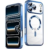 TOBOVON Slim Thin for iPhone 17 Pro Max Case Clear, Compatible with MagSafe, Built-in Camera Lens Protector, Shockproof Protective Phone Case, Soft Electroplated Magnetic Cover, Deep Blue