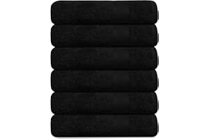 TEXCRAFT Premium Bath Towel Set, 24 x 50 Pack of 6 100% Cotton Terry Towels for Bathroom, Quick Dry, Highly Absorbent, Soft Feel, for Shower, Pool, Spa, Gym, Hand Towel for Daily Use - Black