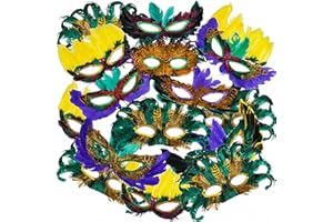 Bedwina 12 or 50Pcs Bulk Mardi Gras Masks - Carnival Masquerade Mask for Women, Men & Kids Party Mask Costume or Decorations