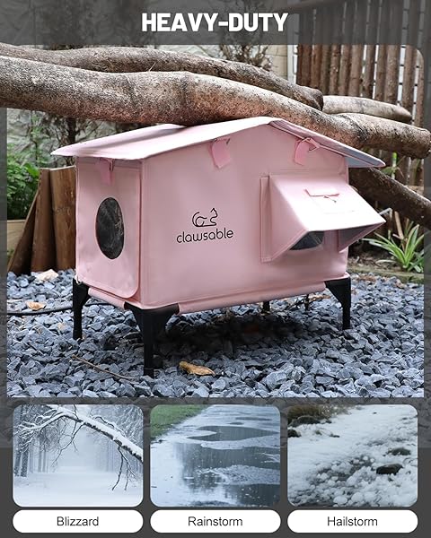 UPGRADED HEATED CAT HOUSE FOR OUTSIDE ESCAPE DOOR, HIGHLY INSULATED HEATED OUTDOOR CAT HOUSE WATERPROOF AWNING, WEATHERPROOF OUTDOOR FERAL CAT SHELTER FOR STRAY WINTER