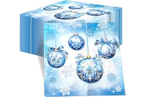 48pcs Blue Christmas Party Decoration Merry Christmas Hanging Ball Snowflake Disposable Paper Napkin for Winter Xmas Holiday 