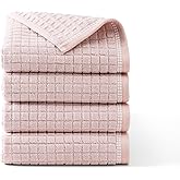 Town & Country Everyday 4-Piece Textured Windowpane Hand Towel Set, 20x30-Inch, 100% Cotton, Plush & Absorbent 550GSM, Blush