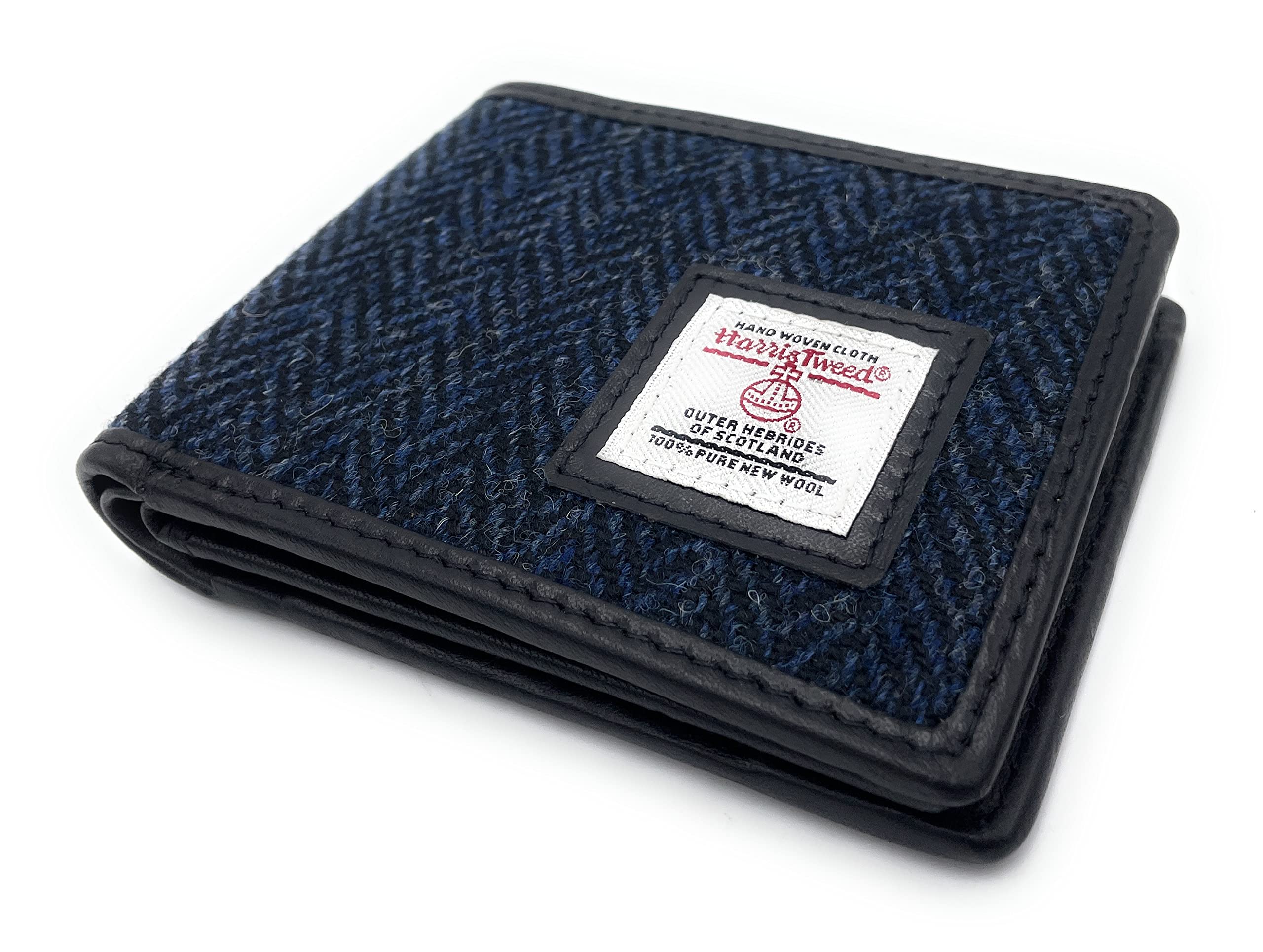 Tartan Tweeds Mens Harris Tweed Trifold Wallet Purse (Navy Herringbone)