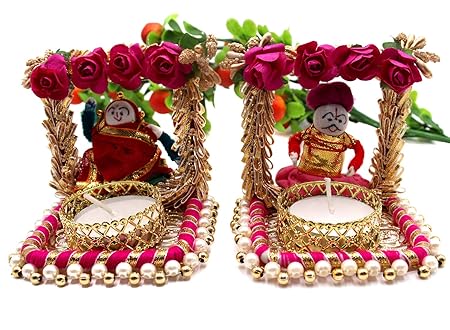 QUVYARTS Rajasthani Dolls Tealight Candle Holder/Diwali Diya for Home Decor/Diwali Gift/Diwali Decoration/Corporate Gift for Diwali (Pack of 2)