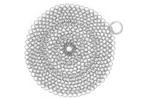 AMAGABELI GARDEN & HOME 8”x8” 316 Cast Iron Cleaner Stainless Steel Round Chainmail Scrubber for Cast Iron Pan Skillet Cleaner for Dishes Glass Pre-Seasoned Cast Iron Pot Protection Cookware