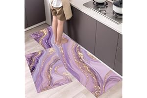 Gold Texture Kitchen Rug Set 2 Pieces, Non-Slip and Washable Kitchen Runner Mat Marble Texture Standing Mats for Hallway, Din