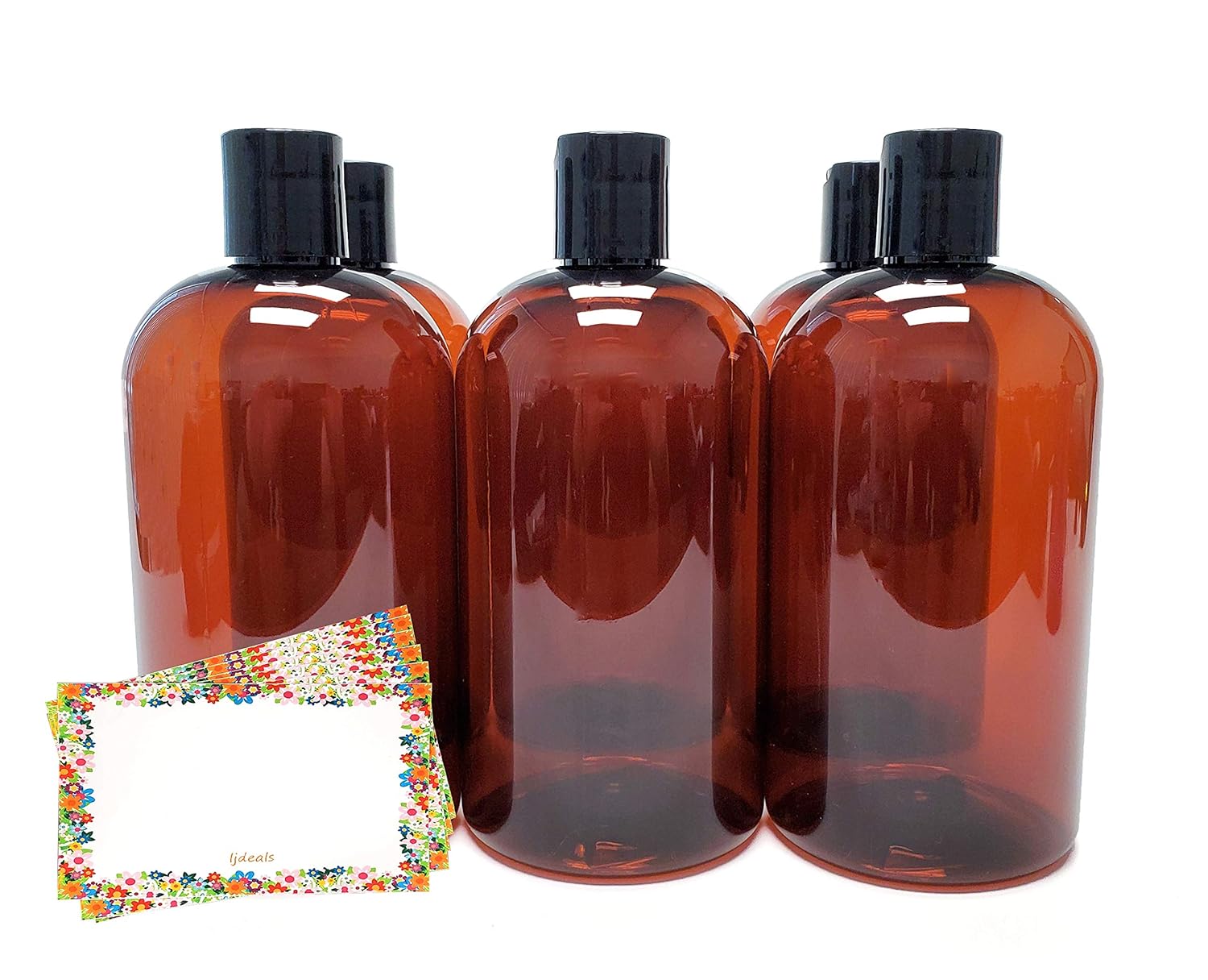 ljdeals 16 oz Amber PET Plastic Refillable Bottles with
