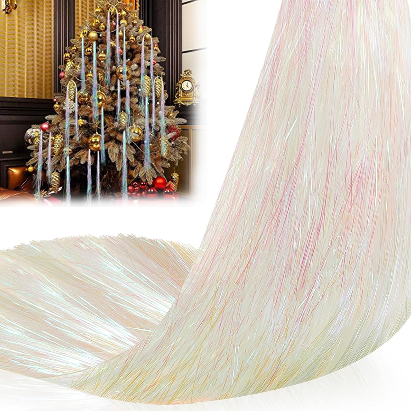 PXDUCN Christmas Tinsel, 3000 Strands Christmas Decor Tinsel Icicles, 50cm/19.7in Aluminum Foil Tassel Extra Long Tinsel, for Christmas Decorations, Christmas Tree Decorations (White)