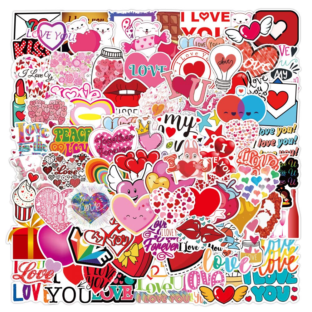 Love Stickers for Laptop (100 PCS),Gift for Children Teens Adults Girl Boys,Waterproof Stickers for Water Bottle,Valentine's Day Vinyl Stickers for Scrapbook,Skateboard,Bike,Phone,Dairy — image 1