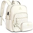 MATEIN Cute Backpacks for Women, Mini Stylish Daypack Purse with USB Charging Port, Waterproof Anti-theft Travel Casual Daily Rucksack Shoulder Handbag for Work College Dating, 2pcs Sets, Beige
