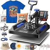 VEVOR 8 in 1 Heat Press Machine 15x15 Inch, 360&deg; Swing Away Shirt Press Machine - Digital Professional Heat Transfer Tshirt Press Machine, Sublimation Heat Press for T Shirts Hat Cap Mug Plate Blue