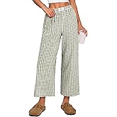 ANRABESS Women Striped Gingham Palazzo Cropped Pants Wide Leg Pajama Lounge Pants Plaid PJ Bottoms Cute Trousers with Pockets