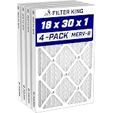 Filter King 18x30x1 Air Filter MERV 8, AC Furnace Filters (4-Pack) | Dust &amp; Allergy Control (Actual Size: 17.5 x 29.5 x .75)