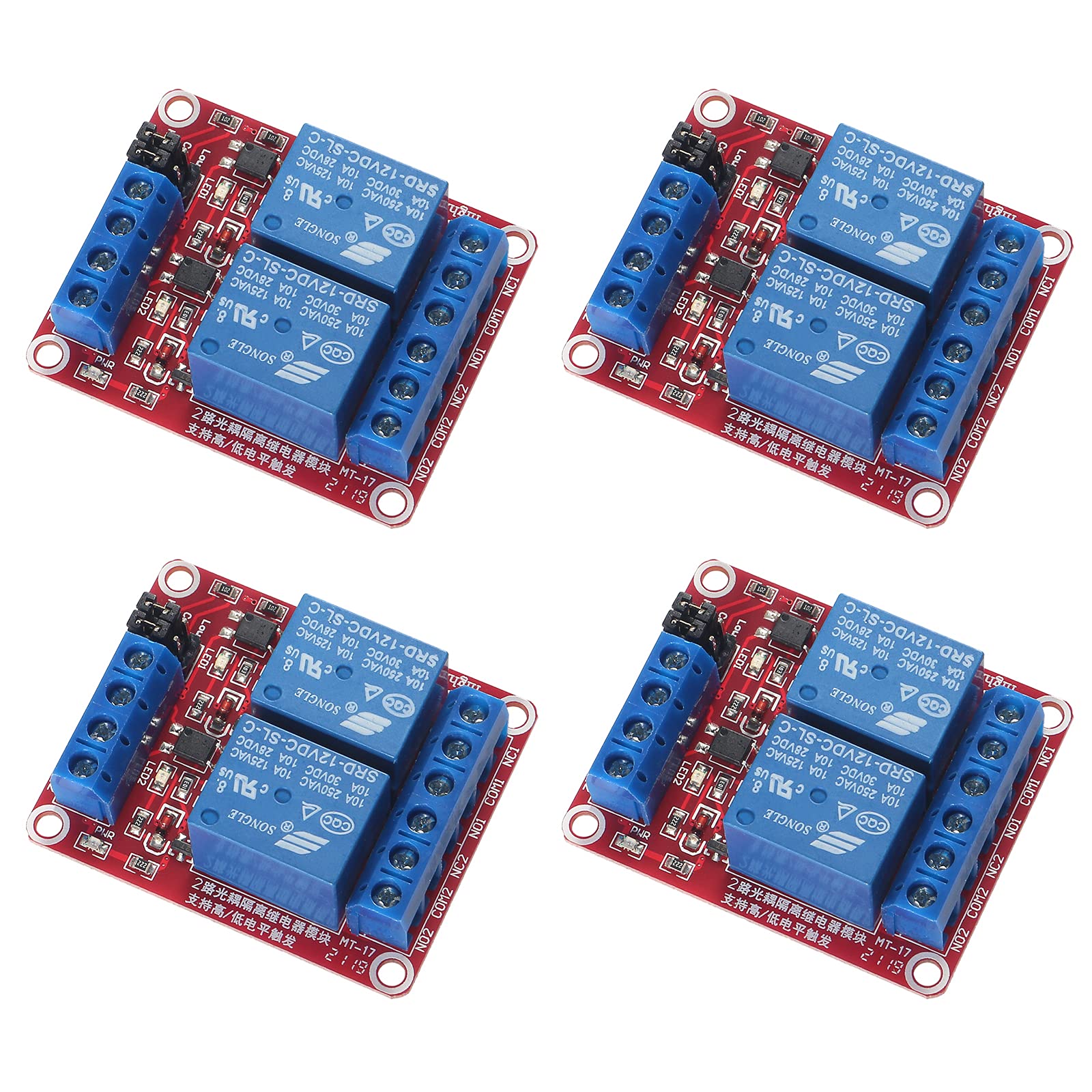 Photo 1 of AEDIKO 4pcs DC 12V Relay Module 2 Channel Relay Board with Optocoupler Support High or Low Level Trigger