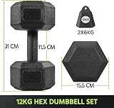 Yaheetech 2x6kg Dumbbell Set Hex Non-Slip Grips Home Gym Strength Training view 2