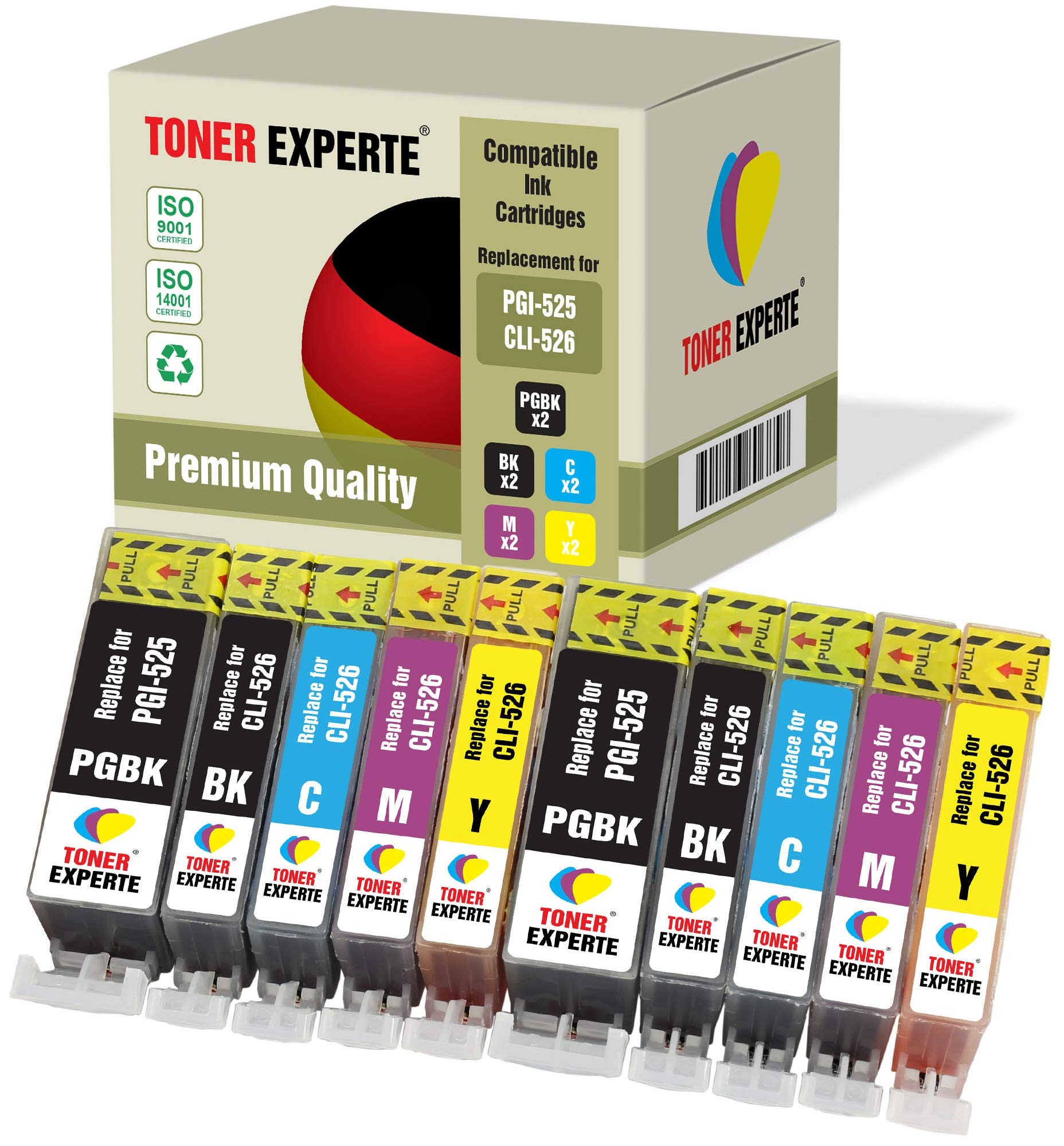 TONER EXPERTE 10 XL Compatible PGI-525 CLI-526 Premium Ink Cartridges for Pixma MG5150, MG5250, MG5350, MG6150, MG6250, MG8150, iP4850, iP4950, iX6550, MX715, MX885, MX895