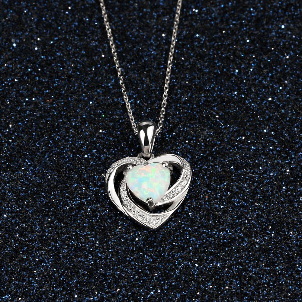 Sterling Silver 7mm Heart Shape Created Opal Pendant Necklace eBay