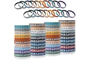 QEERBSIN 60 Pcs Jesus Loves You Rubber Bracelets Colorful Silicone Wristbands Jesus Loves You Silicone Bracelet Church Gifts Rubber Wristbands for kids Men Women Party Favors
