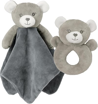 CREVENT Cozy Plush Baby Security Blanket Loveys Bear Handbell Rattle