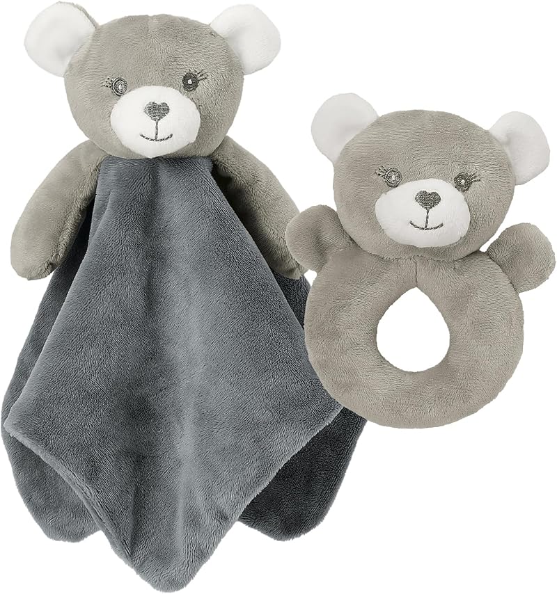 CREVENT Cozy Plush Baby Security Blanket Loveys Bear Handbell Rattle