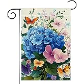 Spring Summer Hydrangea Flowers Garden Flag 12x18 Inch Double Sided Butterfly Colorful Floral Yard Outdoor Flag House Holiday Outside Decoration