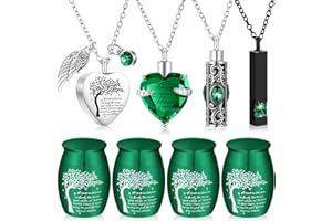 Shimeyao Set of 8 Small Urns for Human Ashes Cremation Urns Keepsake Ash Holders Family Tree Memorial Heart Locket Waterproof for Adults Women Men Loved Ones(Dark Green)