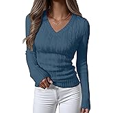 ANRABESS Womens Long Sleeve Cable Knit Sweater 2025 Fall Fashion V Neck Fitted Pullover Top Business Casual Work Fall Outfits
