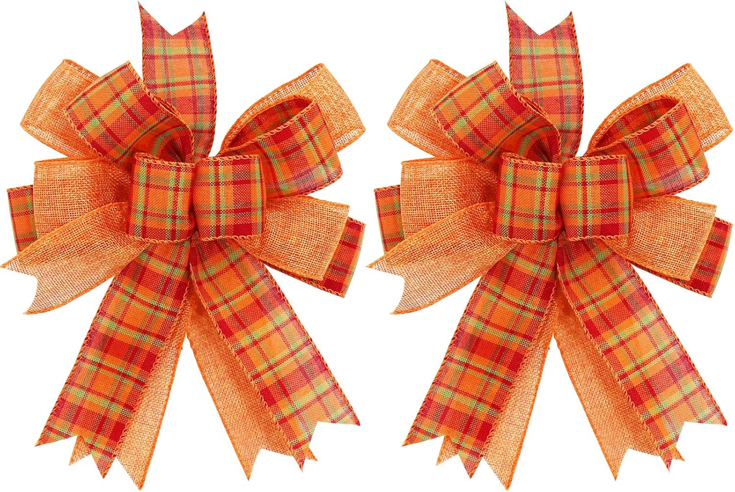 Bows & Ribbons - Whaline 2 Pack Wreath Bow Multi-Layer Orange Buffalo Plaids Wreath Bow Rustic Handmade Farmhouse Bow Decorative Craft Bow for Indoor Outdoor Autumn Thanksgiving Day Party Supplies