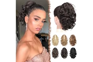 FESHFEN Ponytail Extensions, Claw Clip Ponytails Extension Curly Wavy Hair Piece Synthetic Pony Tail Hairpieces for Women, Me
