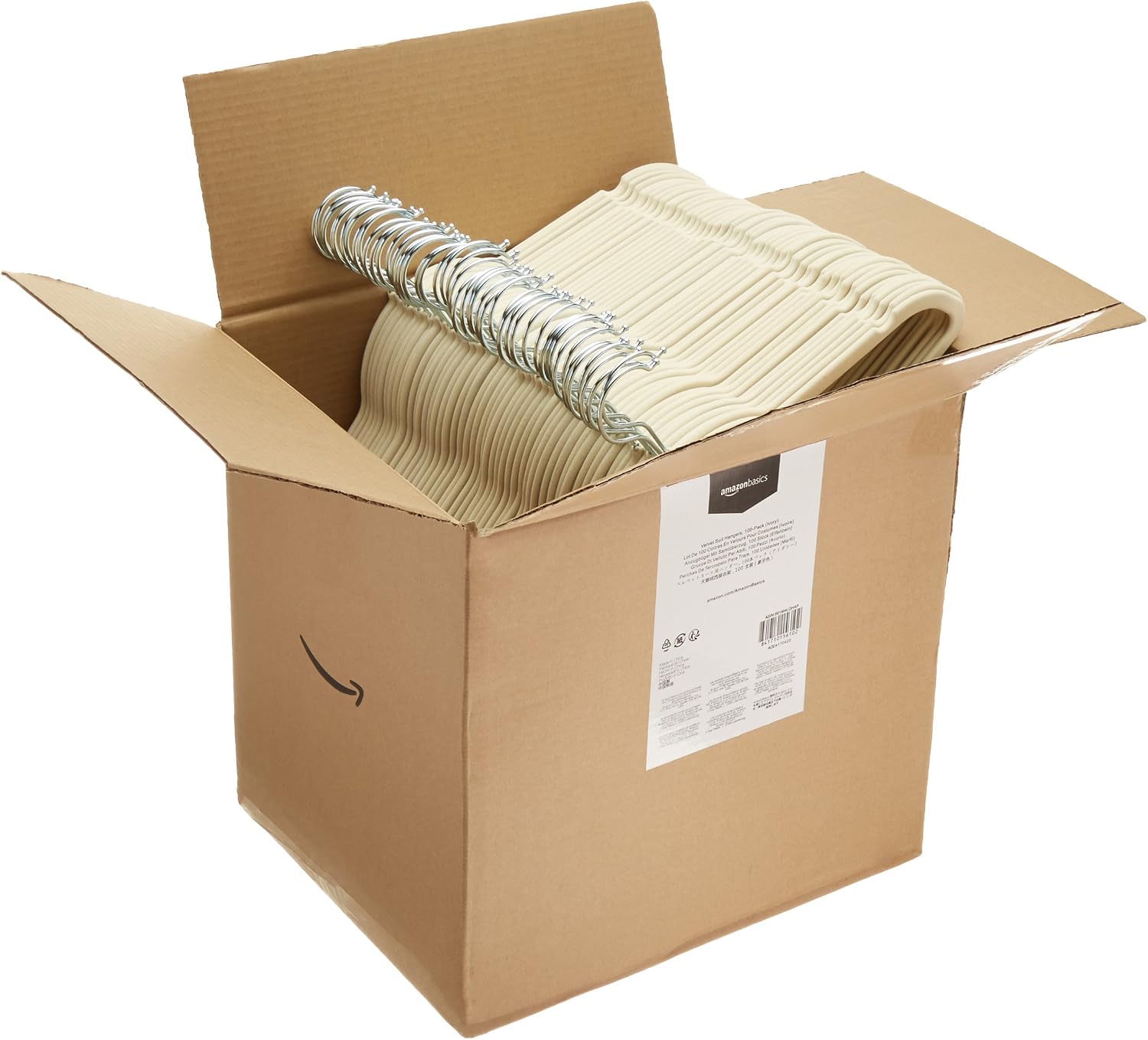 Amazon Basics Slim Velvet Non-Slip Suit Hangers - 100-Pack, Ivory, 100 Pack - Image 4