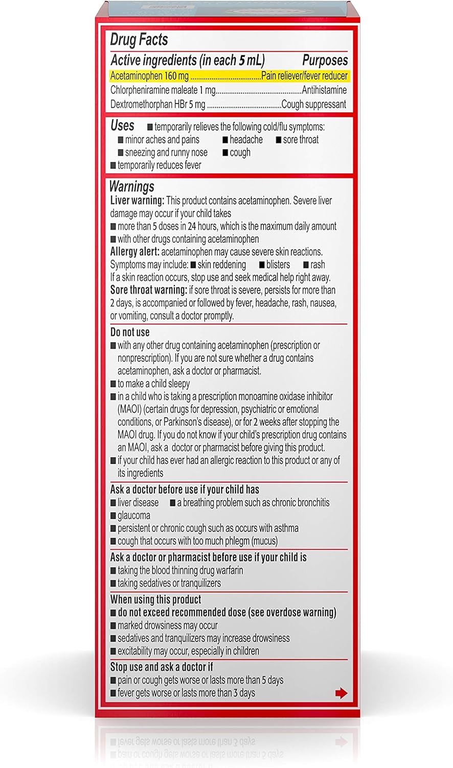 Children's Tylenol Cold + Cough + Runny Nose & Fever Medicine with Acetaminophen, Grape, 4 fl. oz: Health & Personal Care
