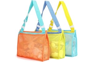 3PCS Beach Toy Mesh Bag Colorful Shell Collecting Bag,Adjustable Carrying Straps,Beach Sand Toy Totes Swimming Accessories St