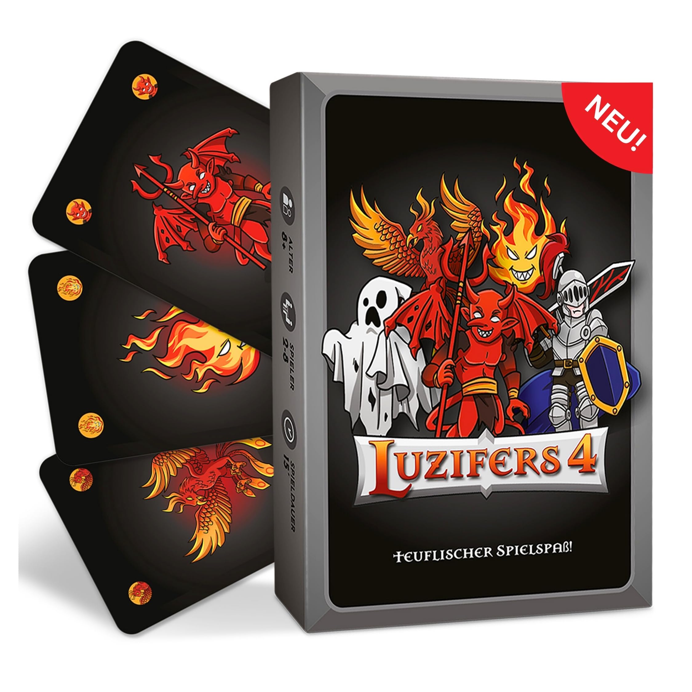 Luzifers4, Kartenspiel mit Teuflischem Spaß, Spiel für Erwachsene und Junge, Spieleabende mit Freunden oder Familie, für 2 bis 8 Spieler, Lustige Geschenk Idee, mit Videoanleitung