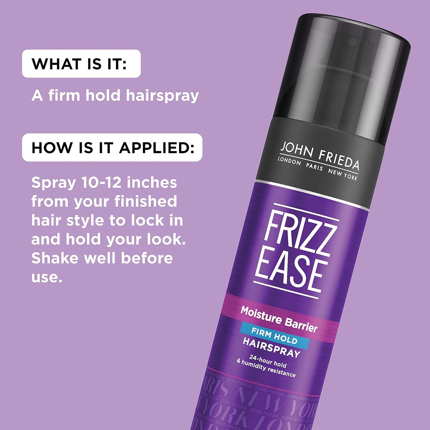 John Frieda Frizz Ease Firm Hold Hairspray, 12 Ounce Humidity Resistant Spray, for 24-hour Hold, featuring our unique Moisture Barrier : Hair Sprays : Beauty