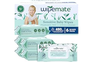Wipemate EWG-Verified Premium Baby Wipes, 99% Water-Based, Plastic-Free, Ultra-Soft Plant-Based Wipe, Chlorine/Alcohol-Free, pH-Balanced, Hypoallergenic Cruelty-Free with Durable Flip-Top Lid 480-Ct