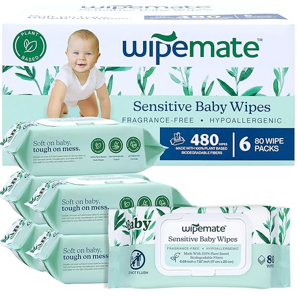 WIPEMATE EWG-VERIFIED PREMIUM BABY WIPES, 99% WATER-BASED, PLASTIC-FREE, ULTRA-SOFT PLANT-BASED WIPE, CHLORINE/ALCOHOL-FREE, PH-BALANCED, HYPOALLERGENIC CRUELTY-FREE WITH DURABLE FLIP-TOP LID 480-CT