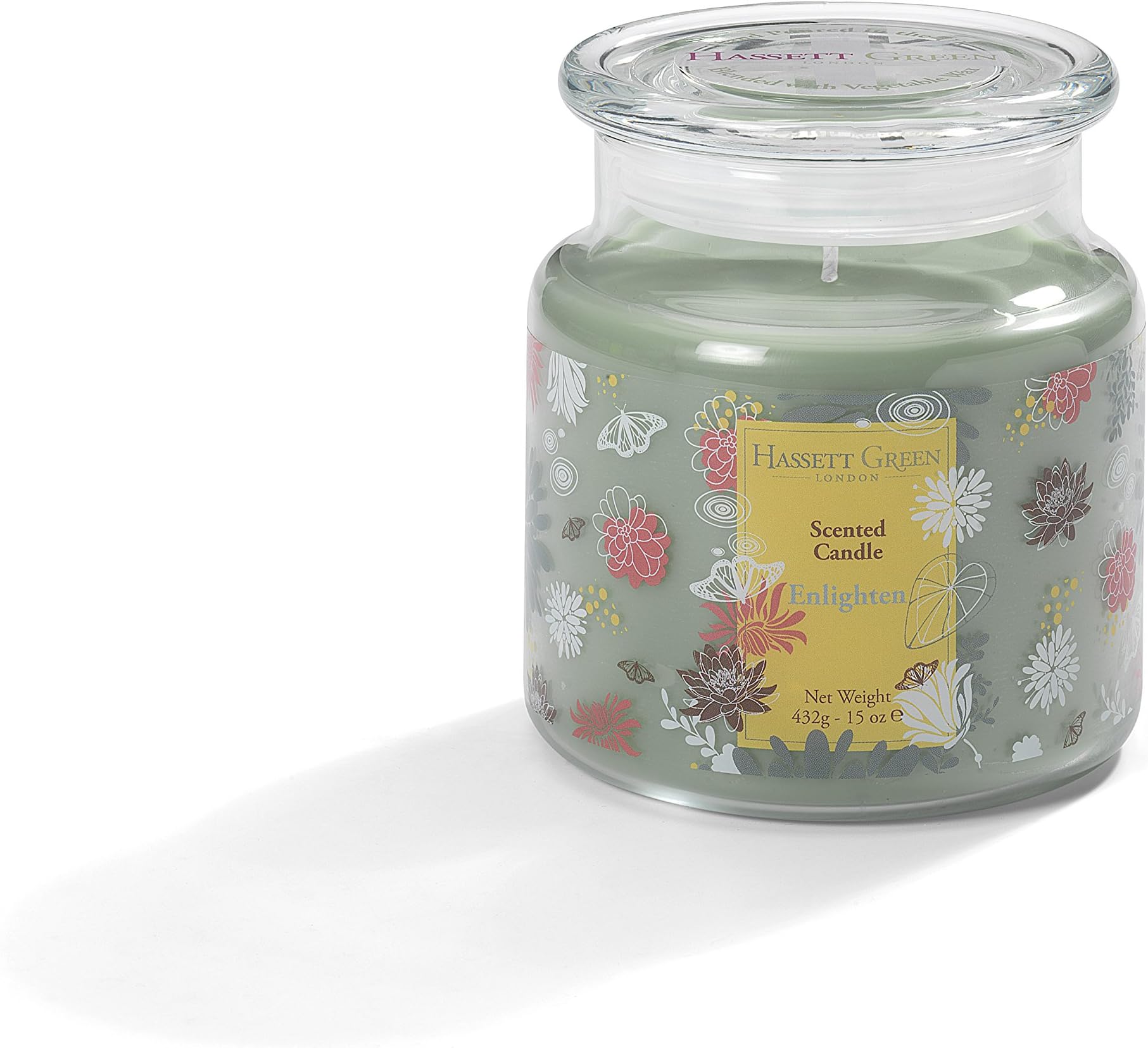 Hassett Green London Scented Candle Jar - Enlighten - Beautiful Floral Fragrance of Petitgrain and Bergamot with Patchouli Base Notes (15 OZ)