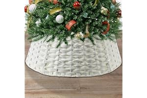 Kusamue Christmas Tree Collar, 25.6" D Round Christmas Tree Base Cover, Plastic Rattan Tree Collar, Christmas Tree Ring for Artificial Trees, Christmas Tree Skirt for Christmas Decorations (White)