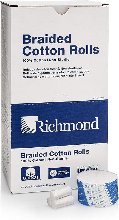 Richmond 1.5" Medium Braided Cotton Rolls 2000ct Nonsterile Dental Medical