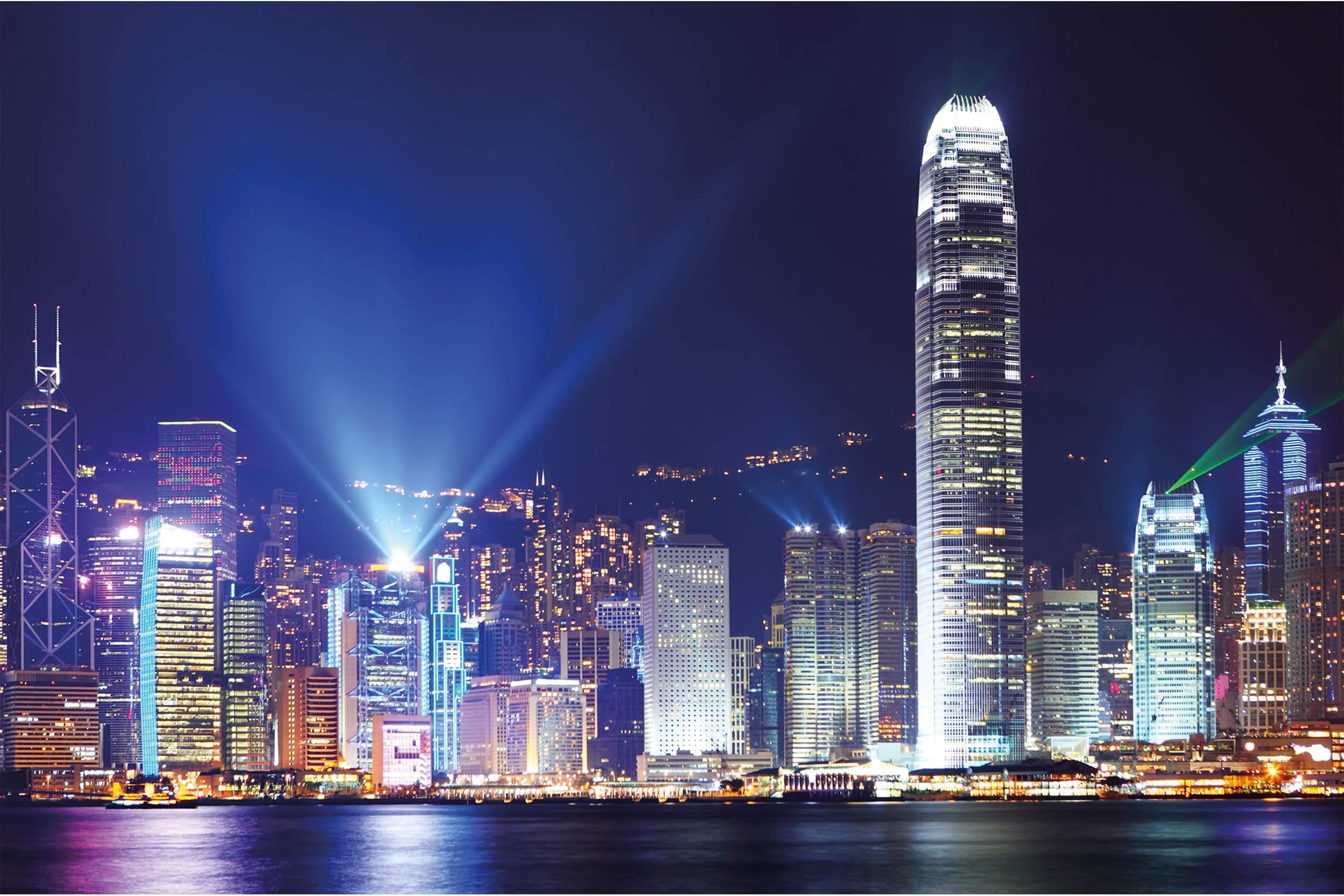 GREAT ART Poster – Hong Kong Island – Picture Decoration Kowloon Skyline at Night Symphony of Lights Skyscrapers China Metropolis Image Photo Decor Wall Mural (55x39.4in - 140x100cm)