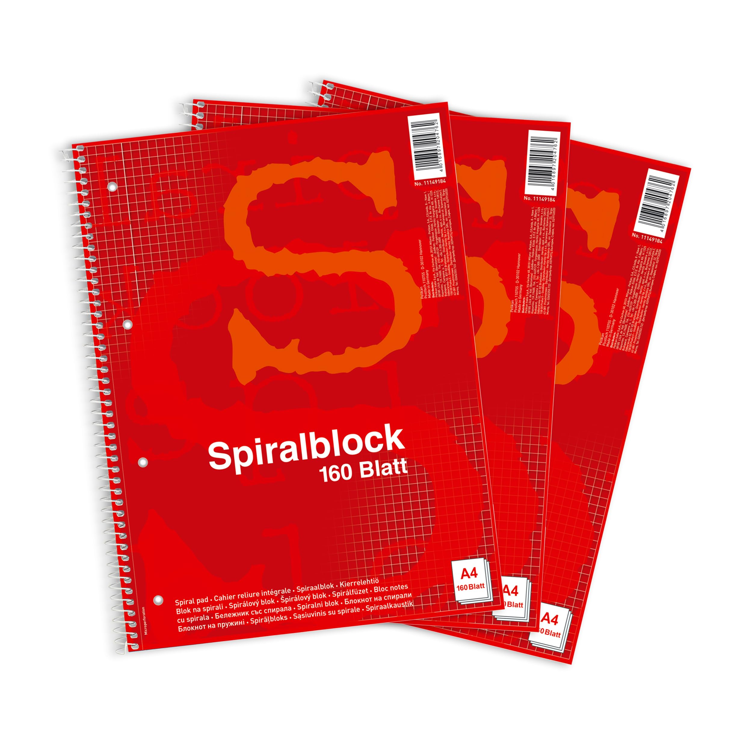 Noname 11149184 Spiral-Bound Notebook A4 Squared 160 Pages Pack of 3